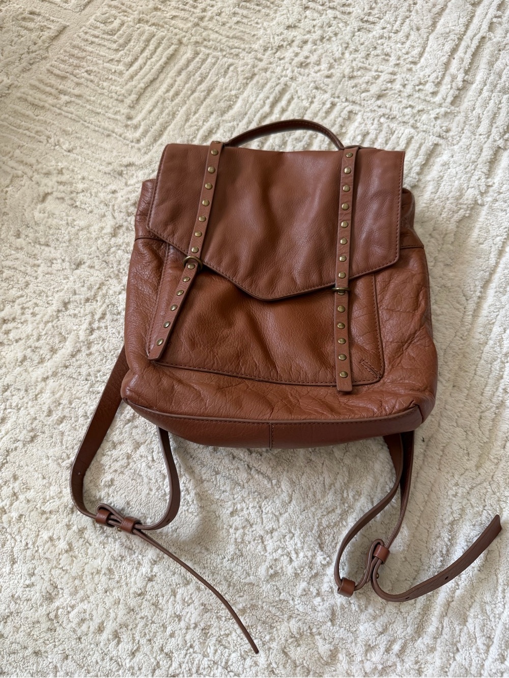 Lucky Brand Brown Leather Studded Backpack Purse